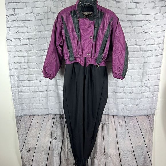 OSSI vintage ski suit stirrup pants purple black size 12 - Picture 2 of 12